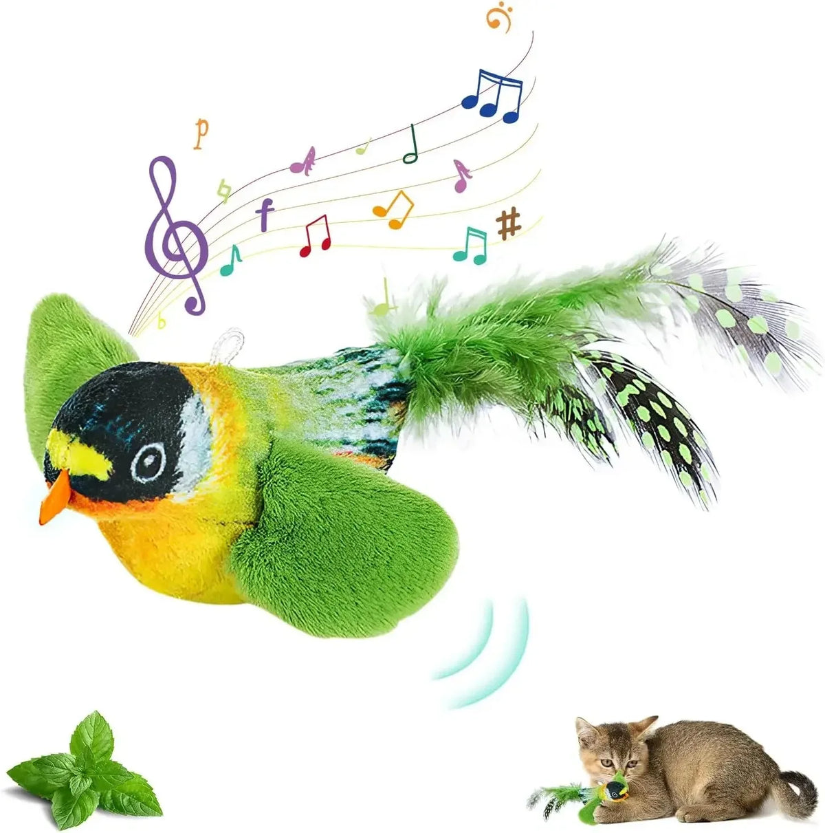 Interactive Cat Toy with Bird Sound and Elastic Hanging Rope