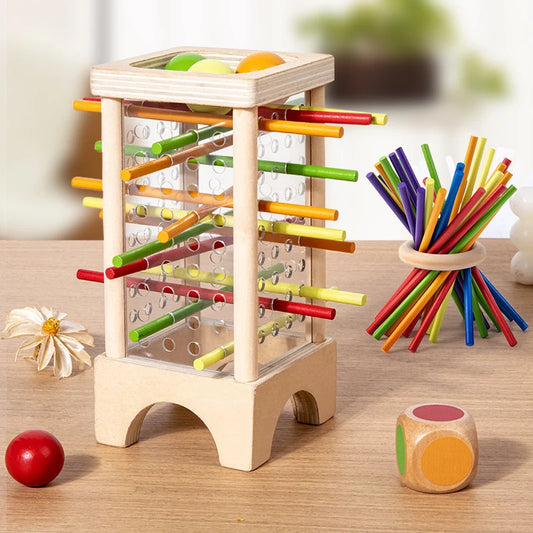 Wooden Stick Board Game for Kids with 4-Sided Cylinder Challenge