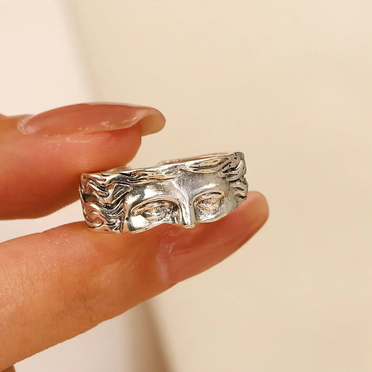 Gothic Face Ring – Adjustable Masked Face Open Ring
