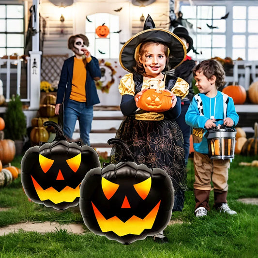 Halloween Pumpkin Balloons, Black Foil Party Decorations 3-Piece Set