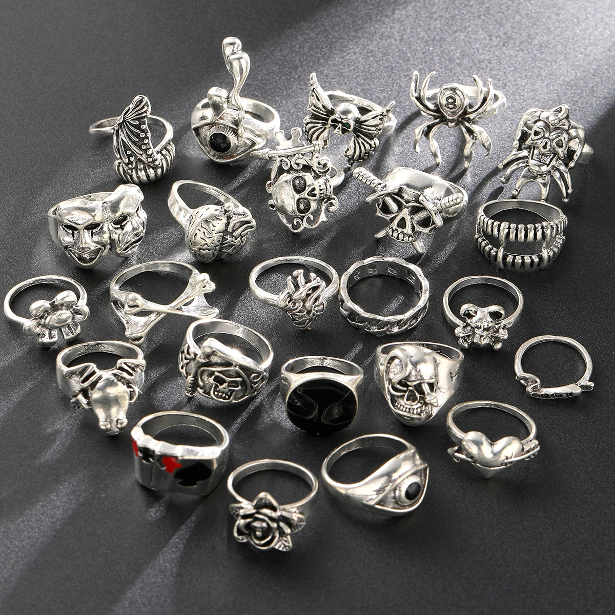 Gothic Ring Set, 24-Piece Punk Skeleton Rings for Parties