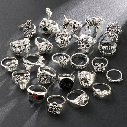 Gothic Ring Set, 24-Piece Punk Skeleton Rings for Parties