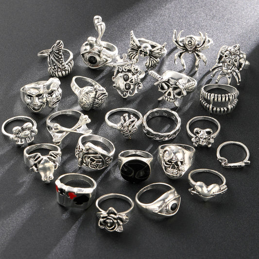 Gothic Ring Set, 24-Piece Punk Skeleton Rings for Parties