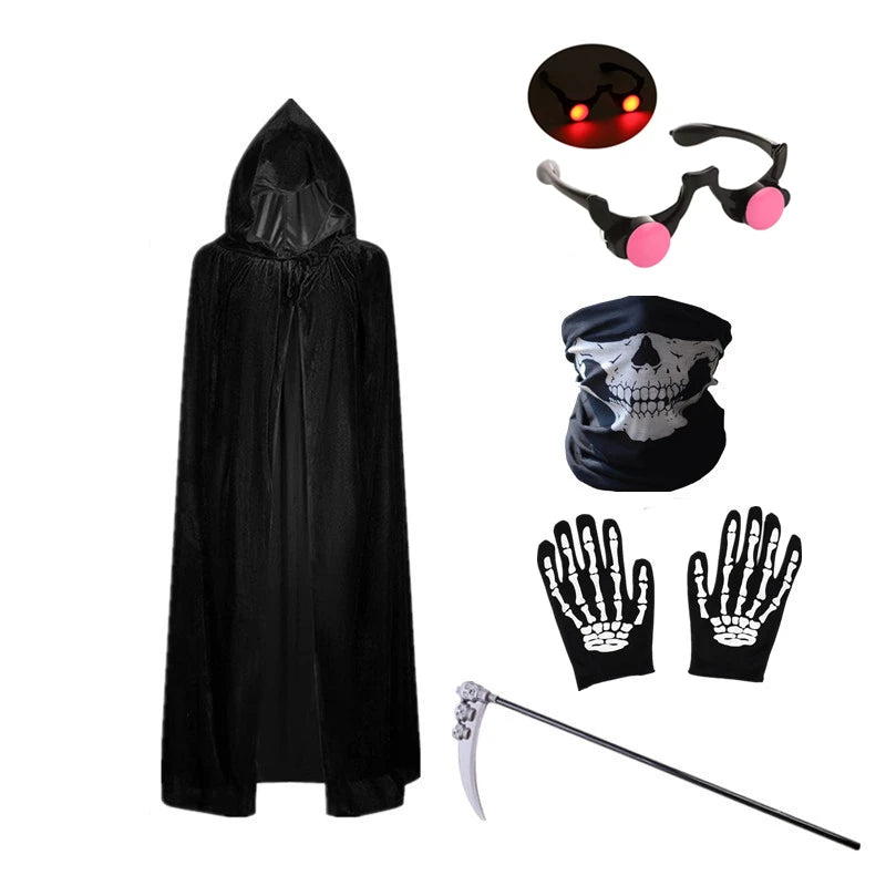 Grim Reaper Halloween Costume, Hooded Robe with Scythe