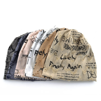 Knit Beanie Unisex Letter Print Warm Winter Hat