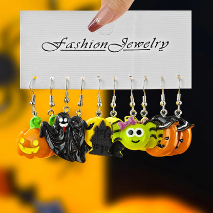 Halloween Earrings, Gothic Drop Earrings 10-Piece Pumpkin Ghost Set