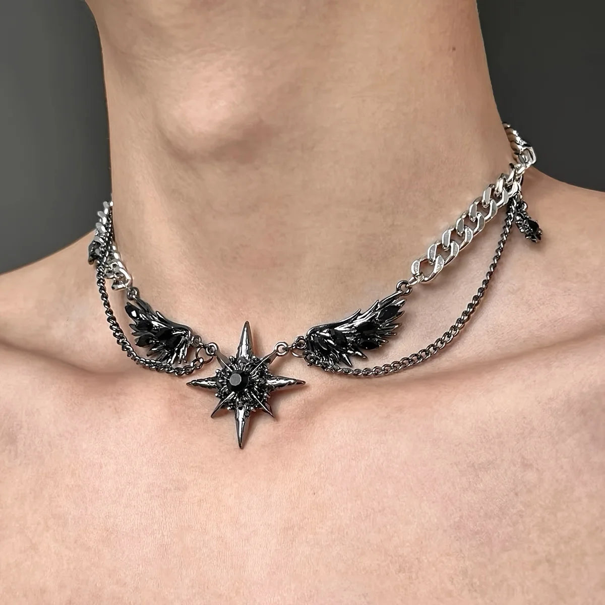 Men's Stainless Steel Necklace, Wing Design Y2K Chain