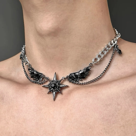 Men's Stainless Steel Necklace, Wing Design Y2K Chain