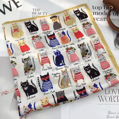 Women's Square Scarf, 70×70cm Printed Satin-Style Headscarf