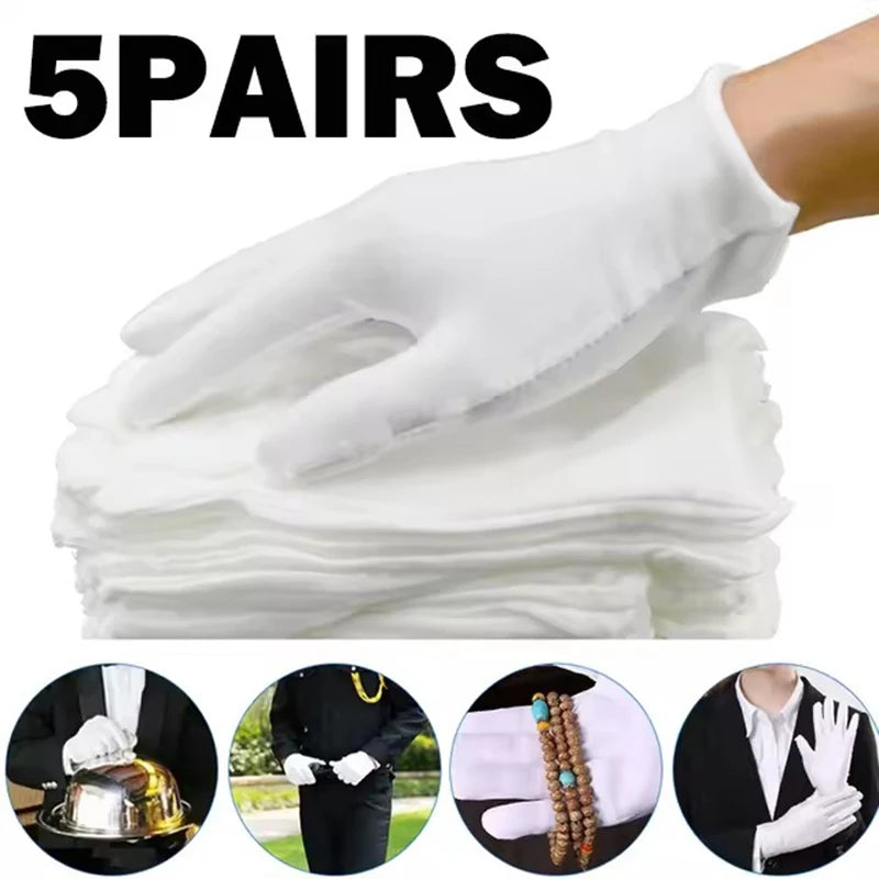White Cotton Gloves, Lightweight Breathable Etiquette Work Gloves