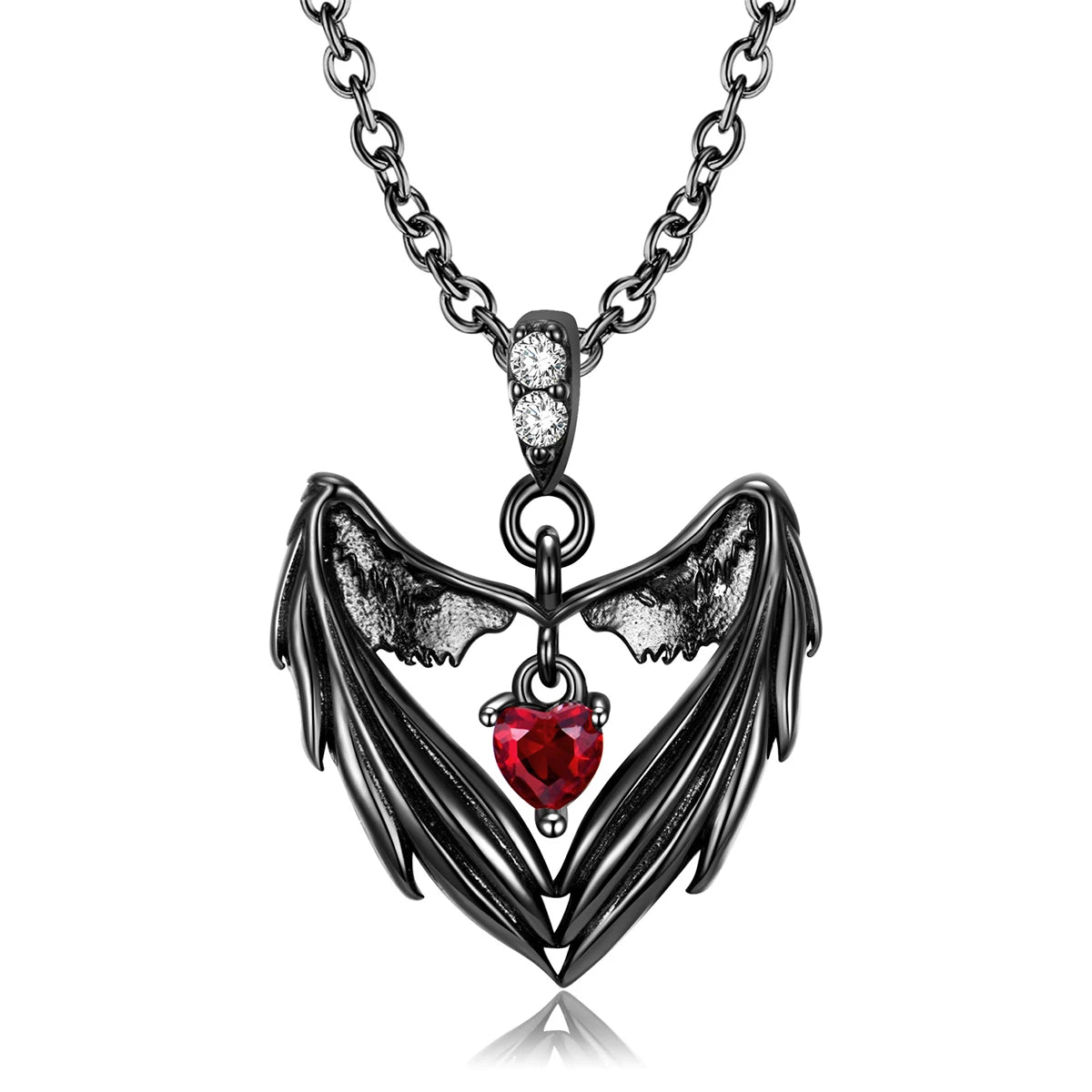 Gothic Pendant Necklace, Bat Wing Heart Design for Women