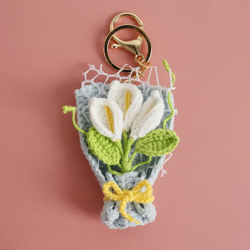 Flower Keychain Cute Crochet Floral Keyring for Bags and Gifts