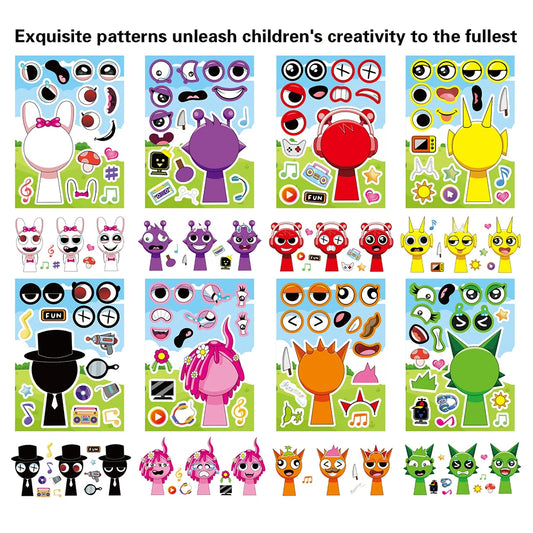 8/16 Sheets Puzzle Stickers, Waterproof Decals for Kids