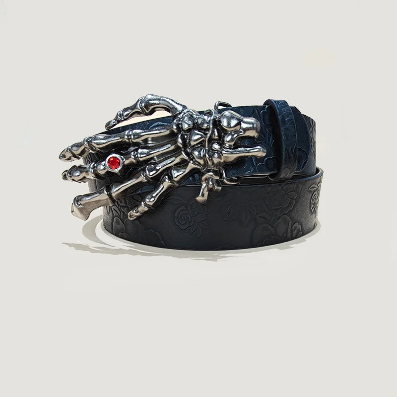 Punk Skull Belt, Unisex Gothic Y2K Skeleton Hand Design