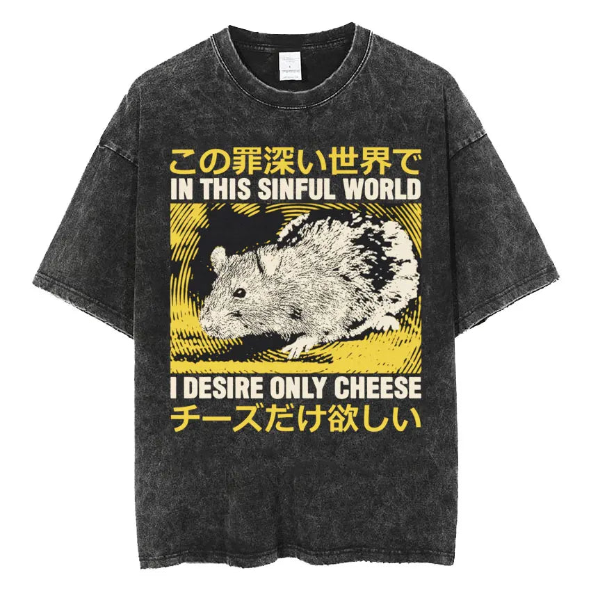 Men’s Oversized T-Shirt Retro Washed Funny Graphic Print