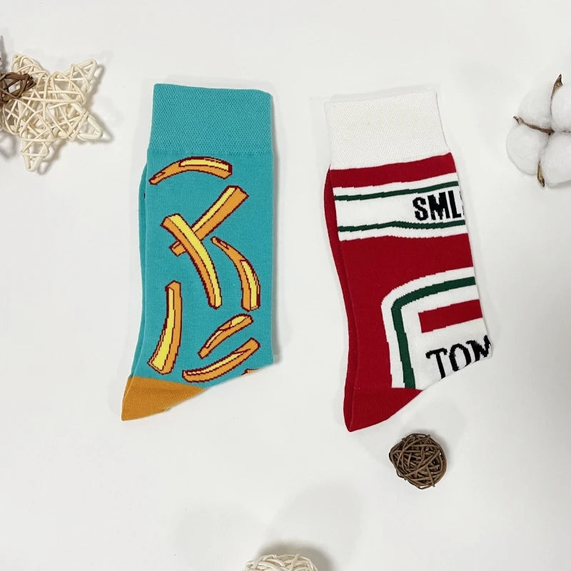 Funny Socks Unisex Tomato Ketchup & French Fry Mid-Calf Pair