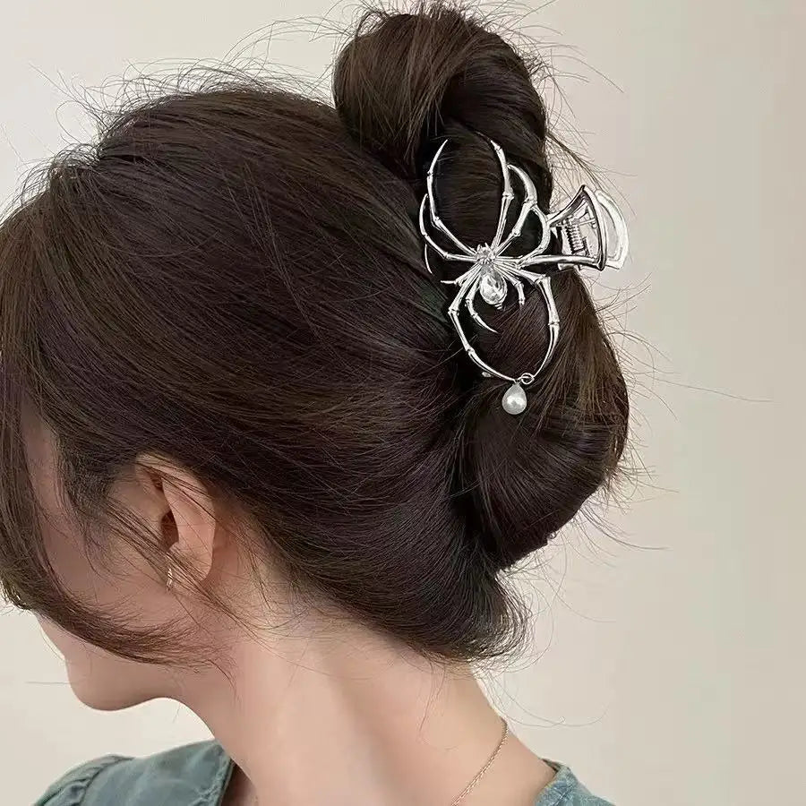 Y2K Hair Claw Clip, Rhinestone Pearl Skull Design for Women