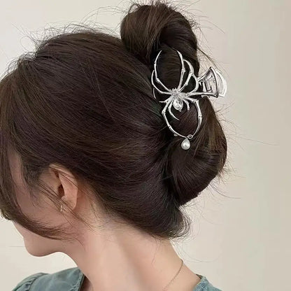Y2K Hair Claw Clip, Rhinestone Pearl Skull Design for Women