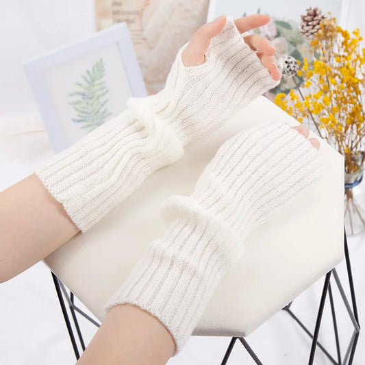 Fingerless Gloves Women's Long Knitted Winter Arm Warmers