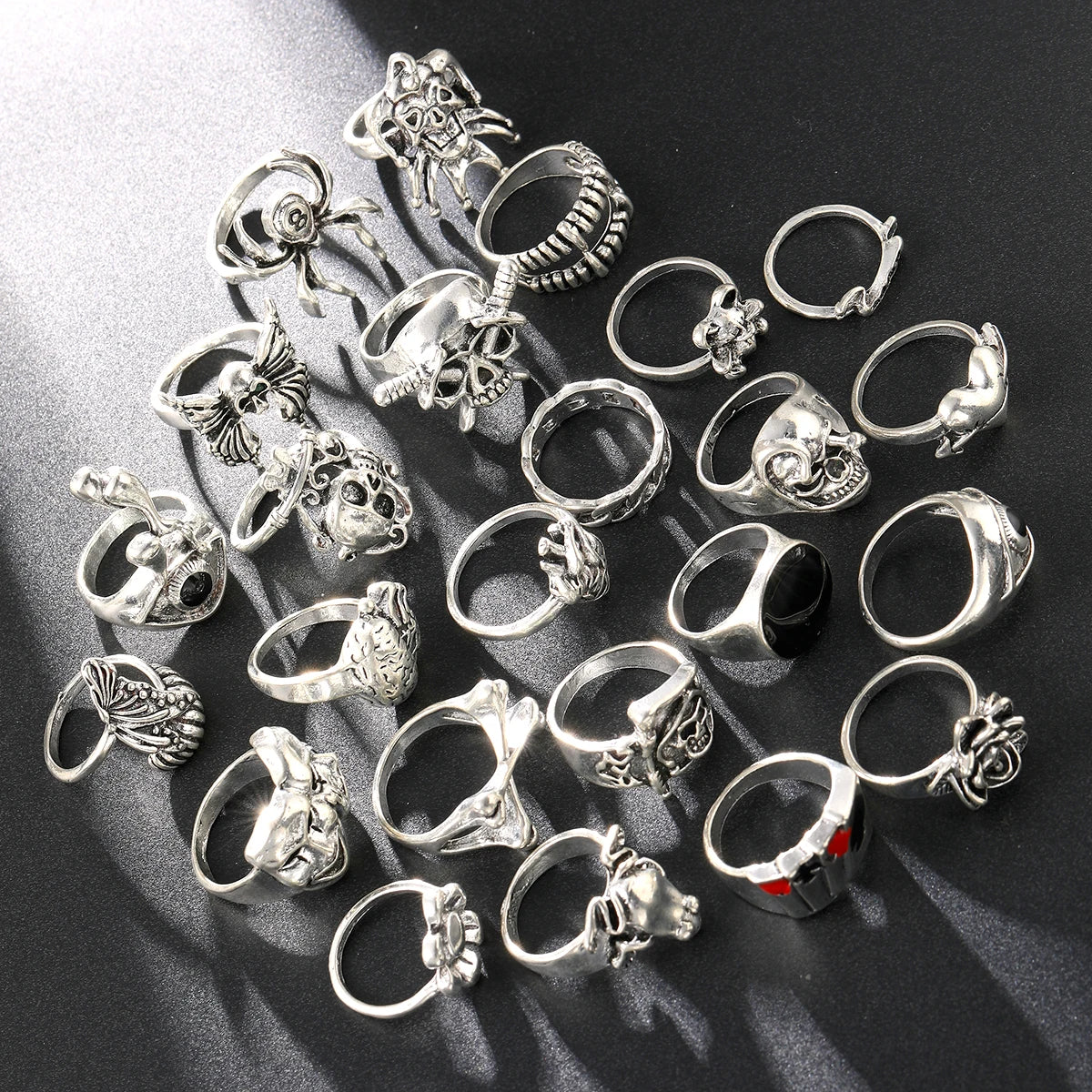 Gothic Ring Set, 24-Piece Punk Skeleton Rings for Parties