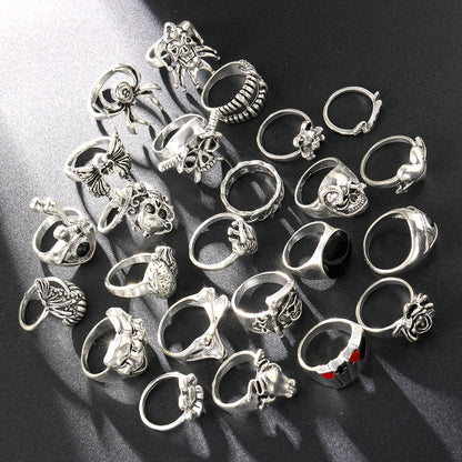 Gothic Ring Set, 24-Piece Punk Skeleton Rings for Parties