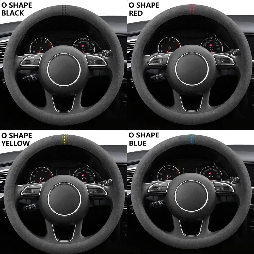 Suede Steering Wheel Cover Universal 37-38cm Non Slip Wrap