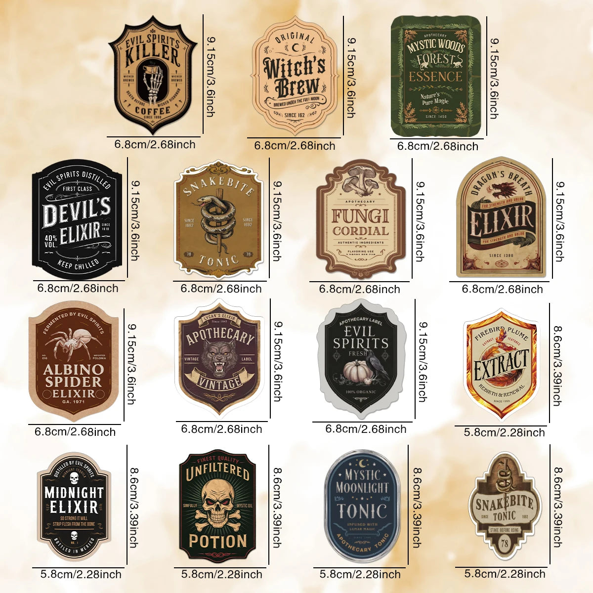 Halloween Bottle Label Stickers, 15-Piece Potion Decor Set