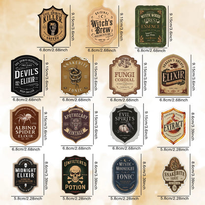 Halloween Bottle Label Stickers, 15-Piece Potion Decor Set