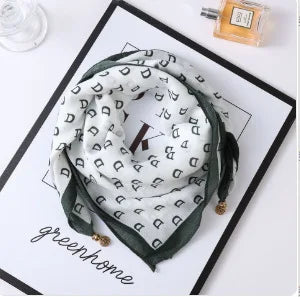 Silk Scarf for Women with Magnetic Buckle, Printed Square Design