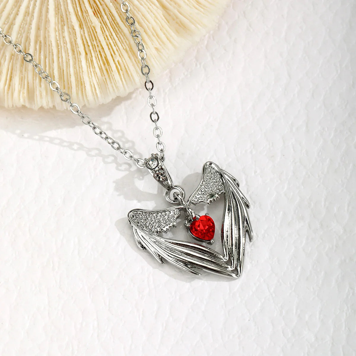 Gothic Pendant Necklace, Bat Wing Heart Design for Women