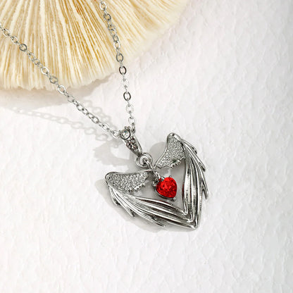 Gothic Pendant Necklace, Bat Wing Heart Design for Women