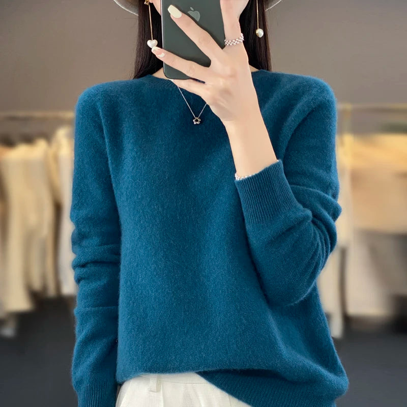 Women’s Merino Wool Sweater 100% Wool O-Neck Pullover
