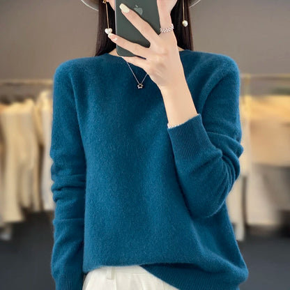 Women’s Merino Wool Sweater 100% Wool O-Neck Pullover