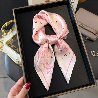 Silk Square Scarf 70x70cm Floral Satin Wrap for Women