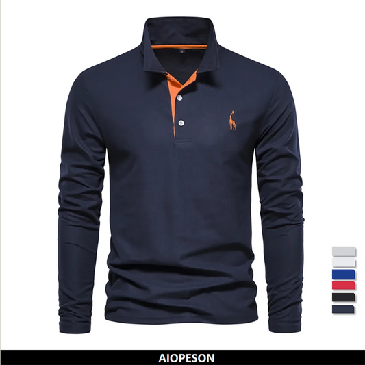 Men’s Long Sleeve Polo Shirt – Embroidered Casual Top
