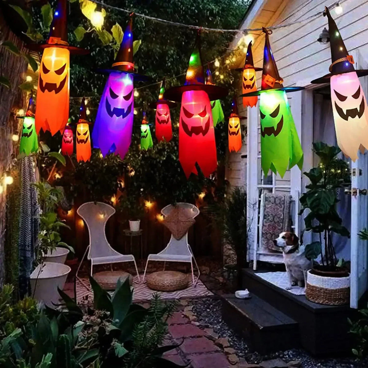 Halloween Witch Hat String Lights, 5-Piece LED Decoration Set