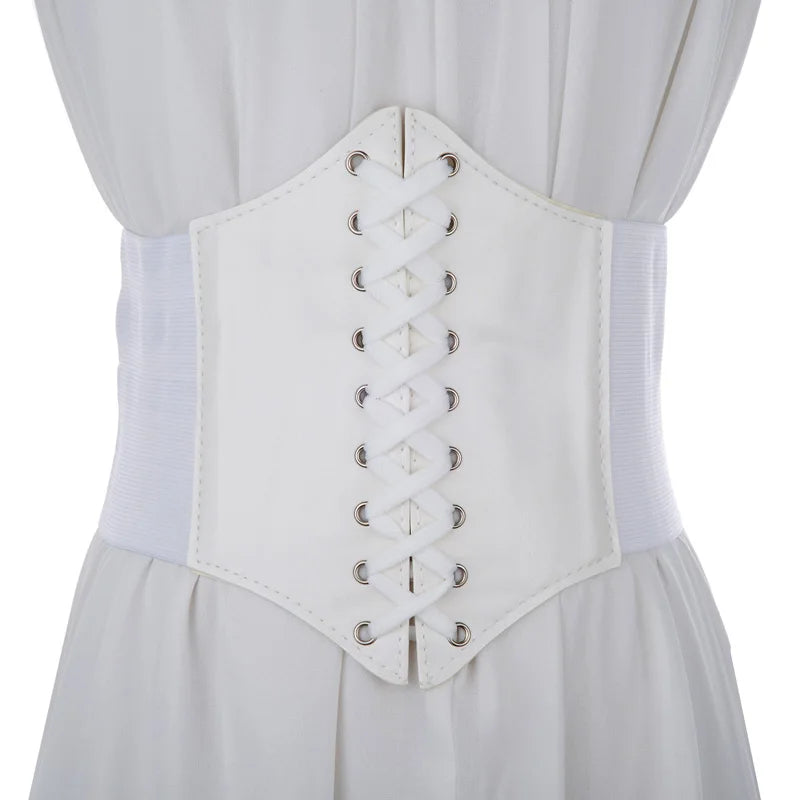 Wide Waist Belt for Women, Black PU Corset Belt for Dresses