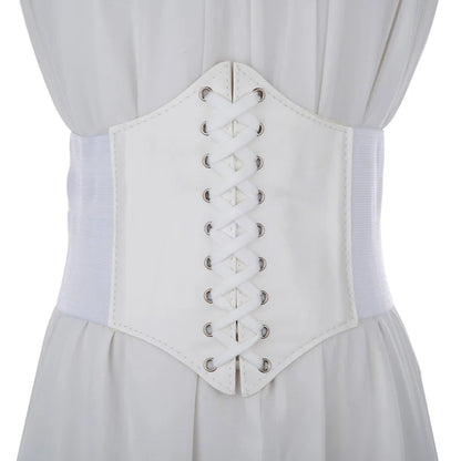 Wide Waist Belt for Women, Black PU Corset Belt for Dresses