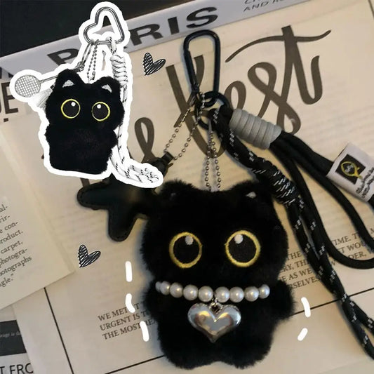 Black Cat Plush Keychain 10cm Cute Bag Charm Pendant