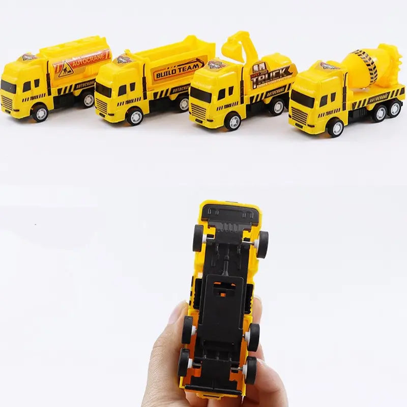 Pull Back Construction Vehicles Set of 4 Friction Powered Toy Cars
