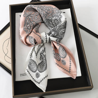 Women’s Square Scarf 70x70cm – Silk Feel Printed Hair Wrap