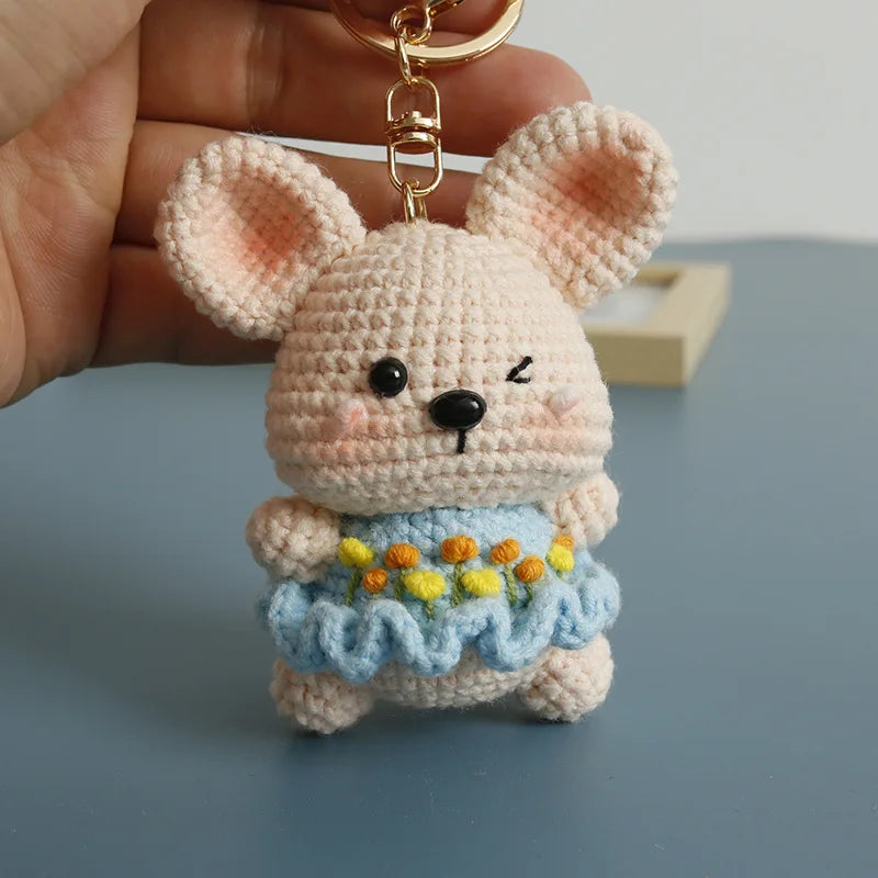 Crochet Rabbit Keychain Cute Knitted Animal Pendant for Bags and Keys