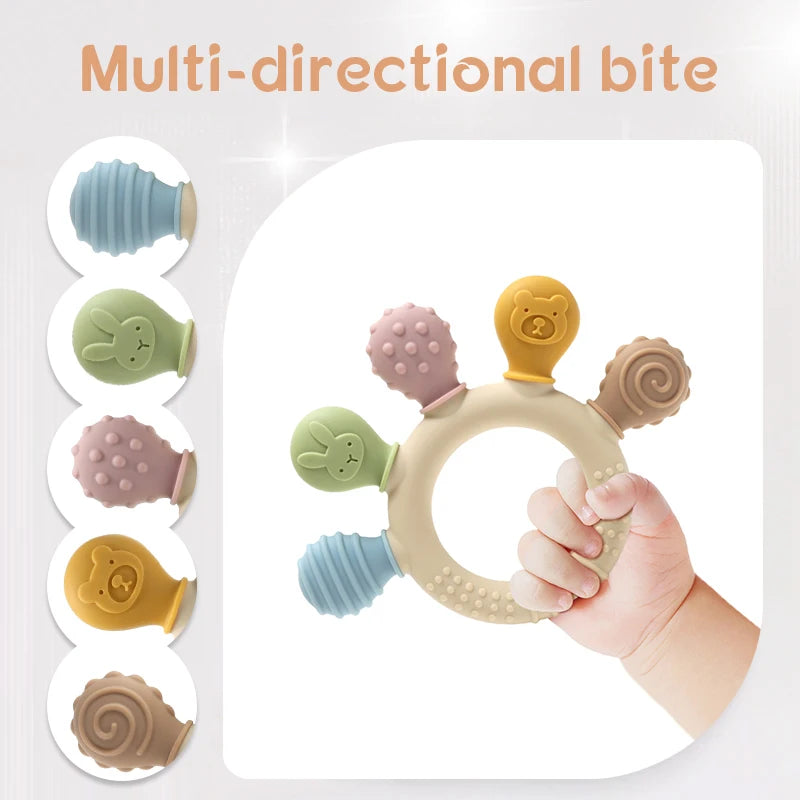 Multicolor Silicone Baby Teether Ring for Sensory Gum Relief