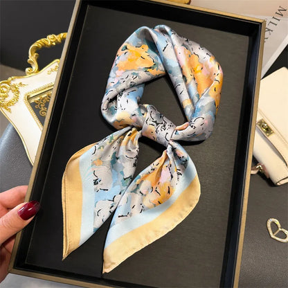 Silk Square Scarf 70x70cm Floral Satin Wrap for Women