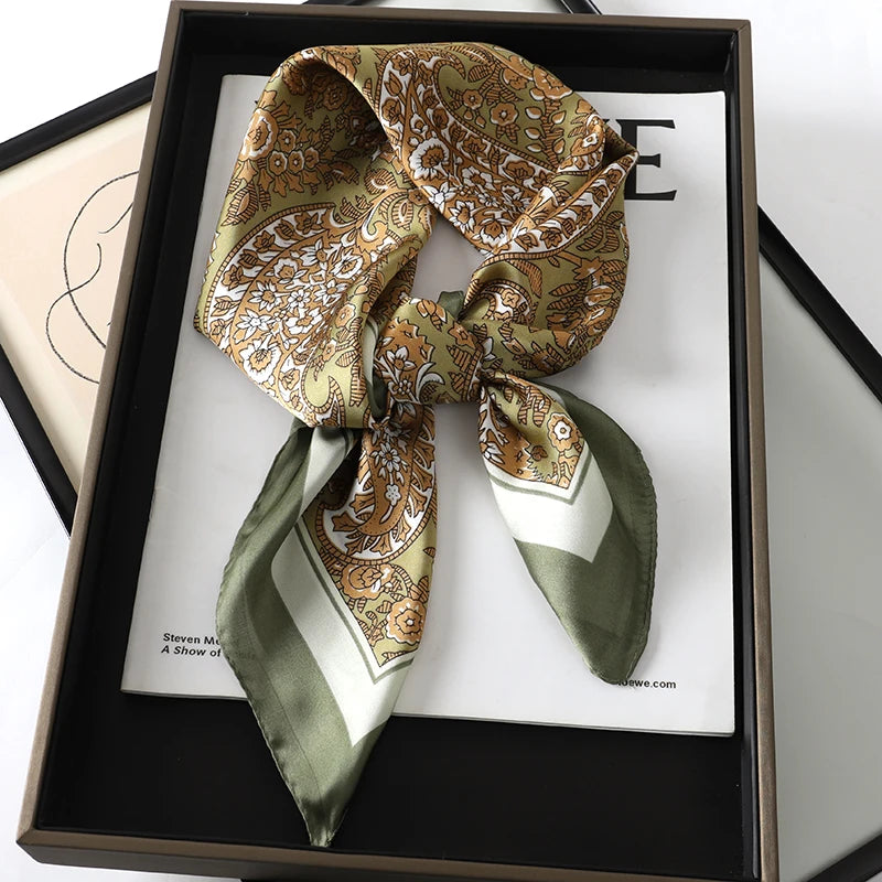 Women’s Square Scarf 70x70cm – Silk Feel Printed Hair Wrap