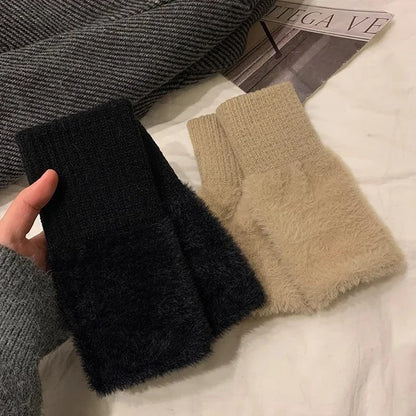 Women's Fingerless Gloves – Warm Plush Half-Finger Winter Gloves
