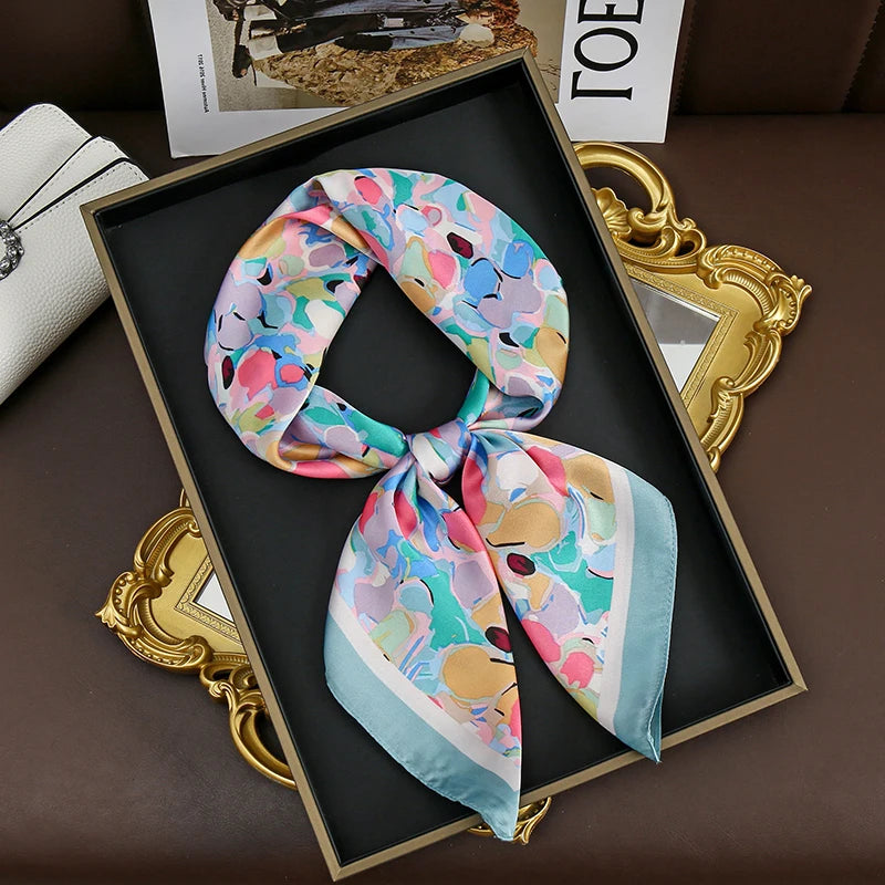 Women’s Square Scarf 70x70cm – Silk Feel Printed Hair Wrap