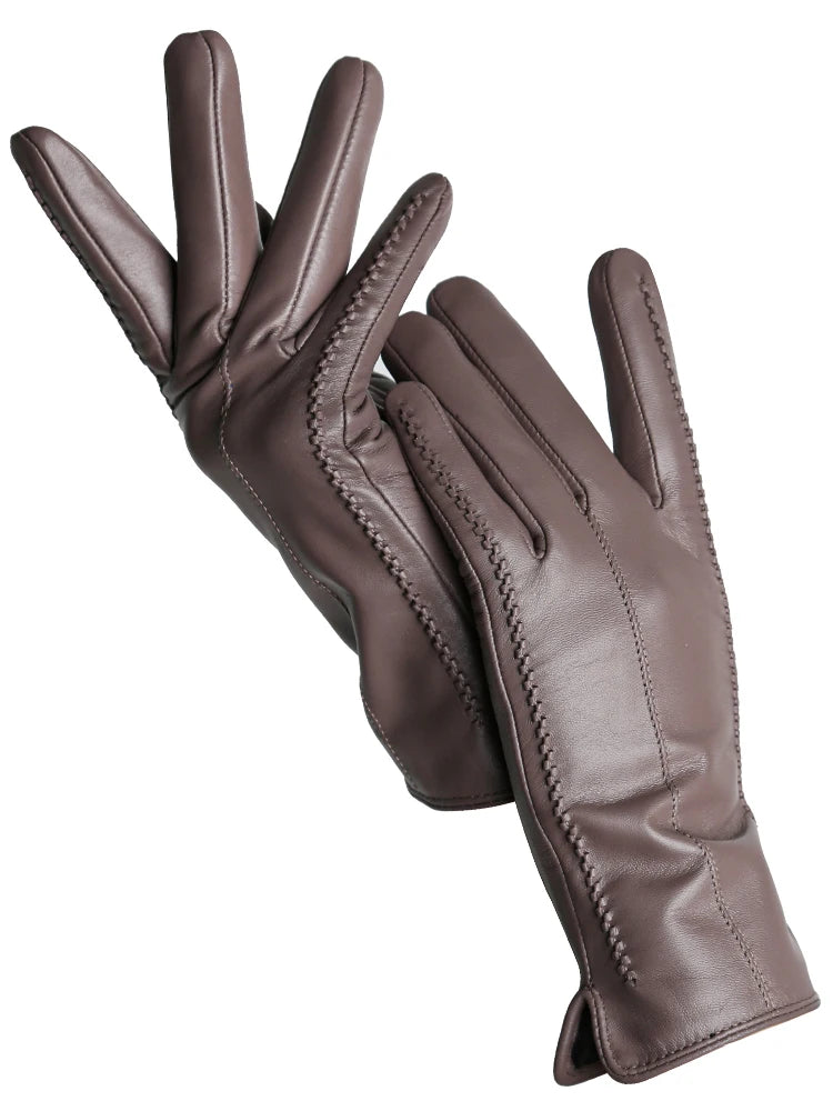 Women's Leather Winter Gloves, Sheepskin Touch Screen Driving