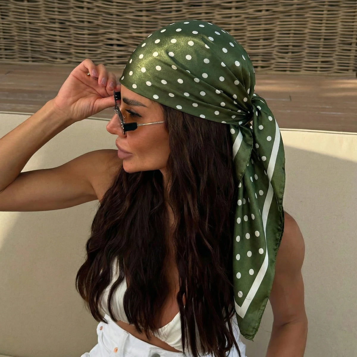 Women’s Square Scarf – Dot Print Silk Feel Head Wrap 90cm