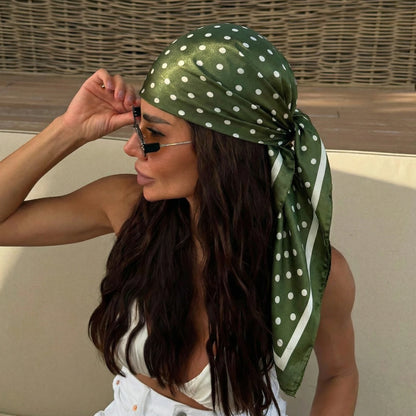 Women’s Square Scarf – Dot Print Silk Feel Head Wrap 90cm